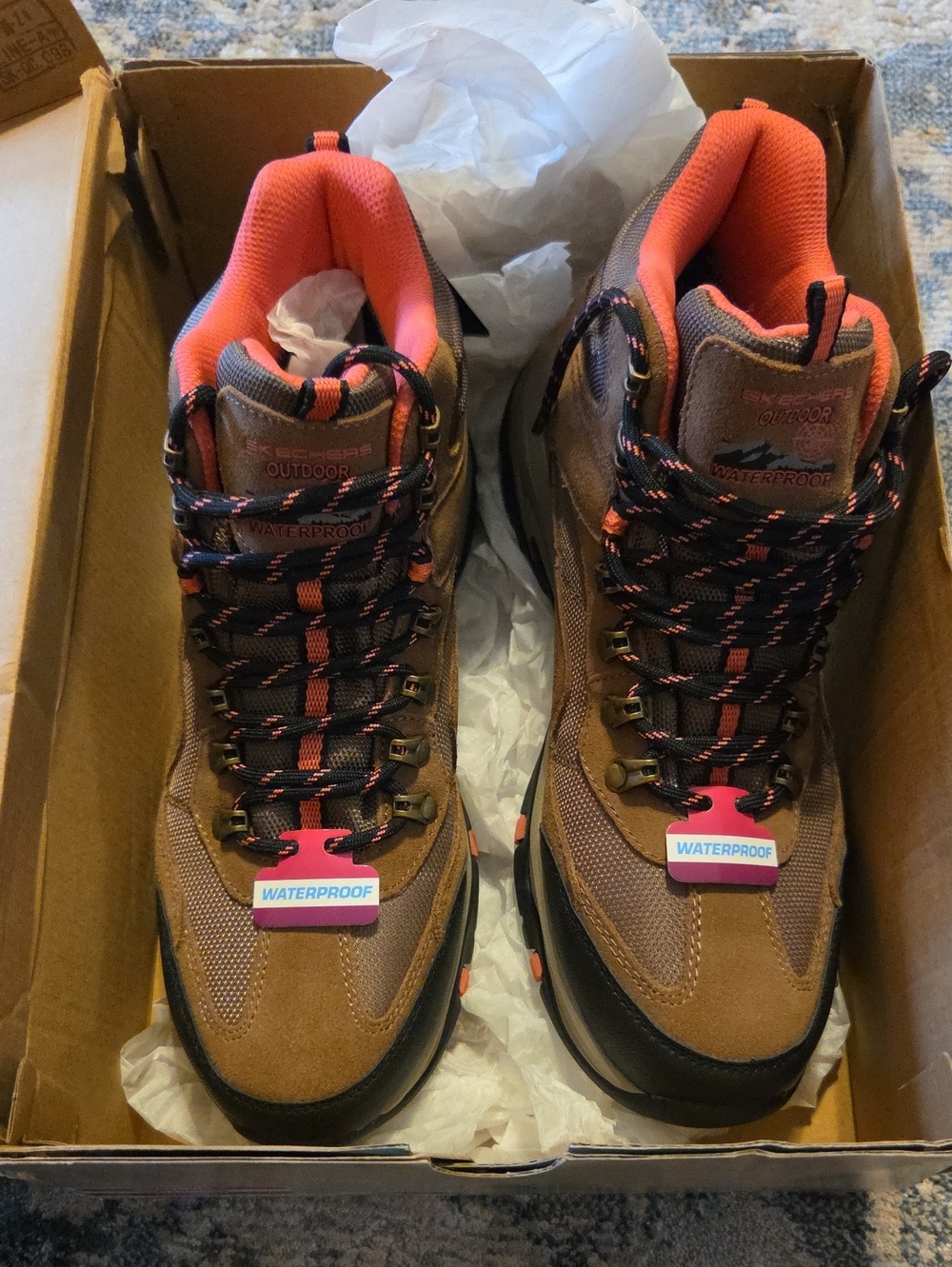 NWT SKECHERS Waterproof Brown & Coral Women's 10 Hiking Boots-Trego Base Camp